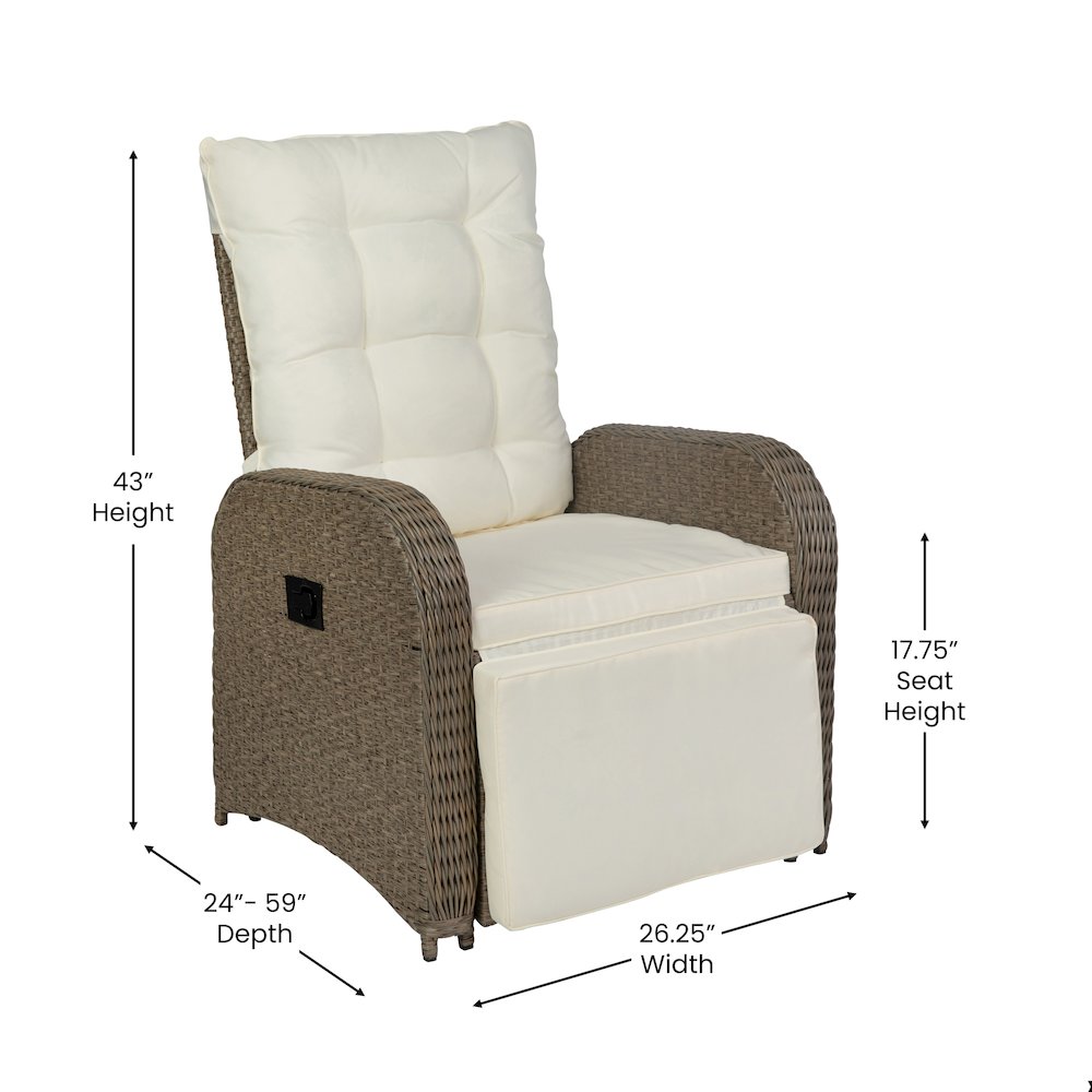 Patio Wicker Rattan Recliner Lounge Chair with Flip up Side Table, Beige/Brown. Picture 8