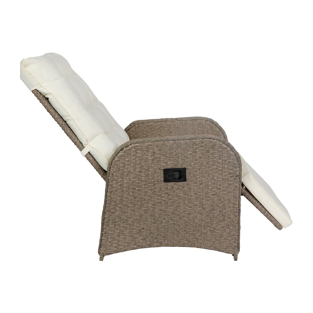 Patio Wicker Rattan Recliner Lounge Chair with Flip up Side Table, Beige/Brown. Picture 2