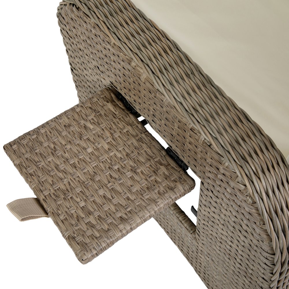 Patio Wicker Rattan Recliner Lounge Chair with Flip up Side Table, Beige/Brown. Picture 14