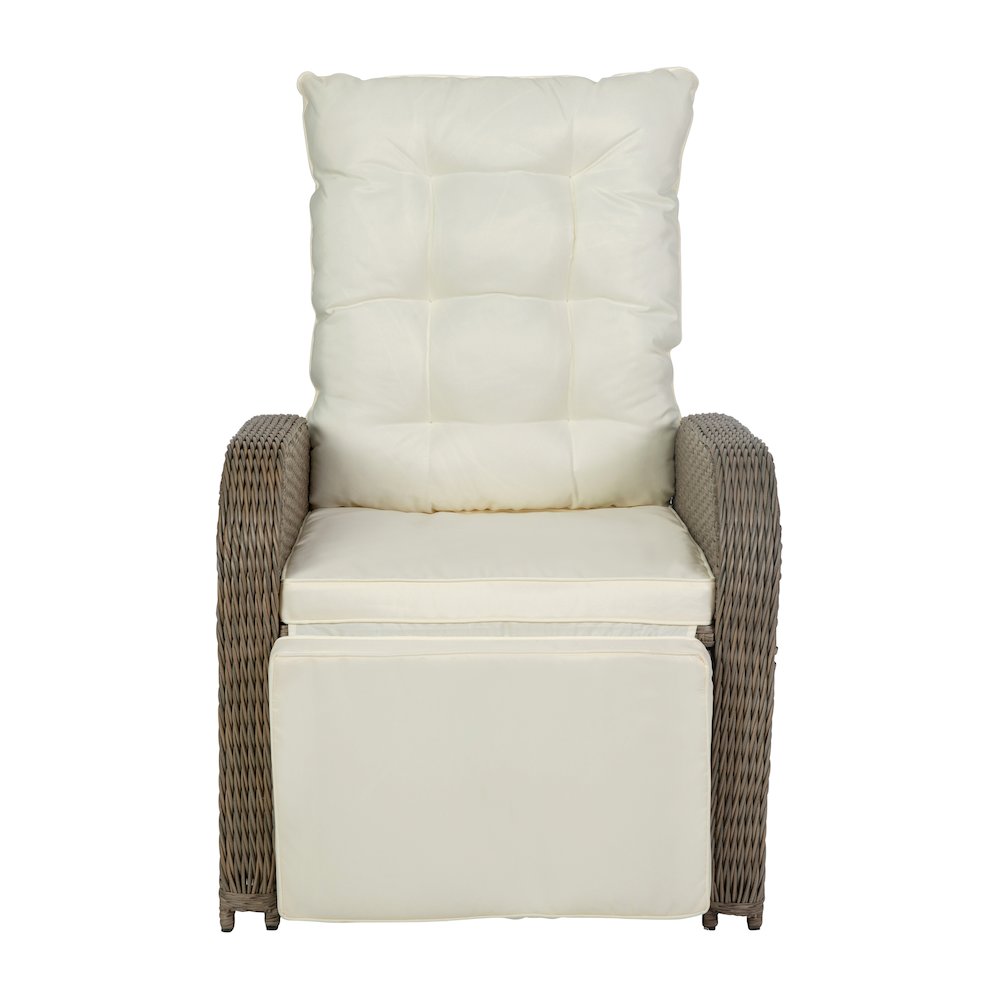 Patio Wicker Rattan Recliner Lounge Chair with Flip up Side Table, Beige/Brown. Picture 3
