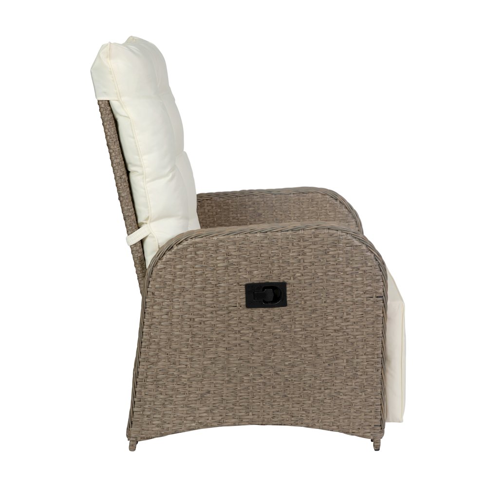 Patio Wicker Rattan Recliner Lounge Chair with Flip up Side Table, Beige/Brown. Picture 12