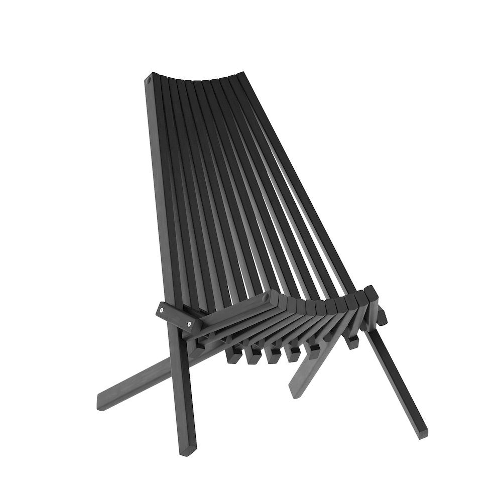Folding Acacia Wood Chair, Low Profile Lounge for Patio, Porch, Garden, Black. Picture 1
