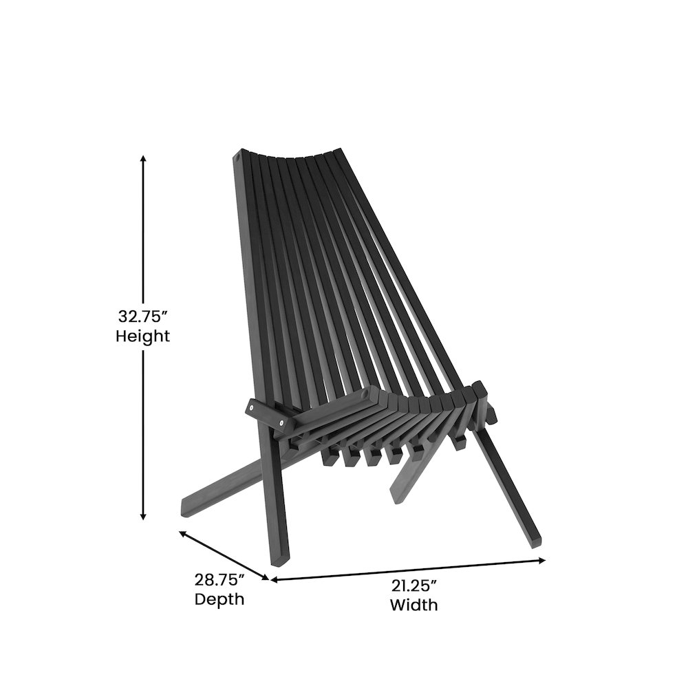 Folding Acacia Wood Chair, Low Profile Lounge for Patio, Porch, Garden, Black. Picture 5