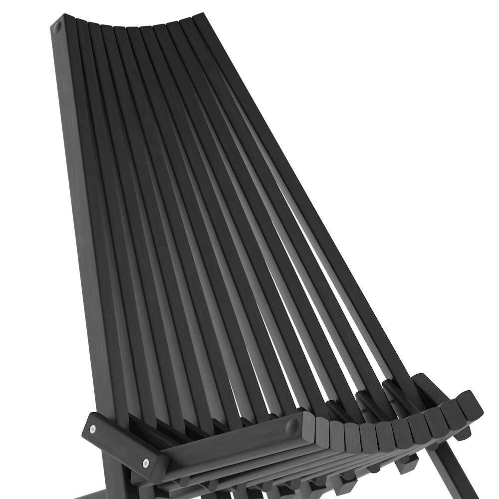 Folding Acacia Wood Chair, Low Profile Lounge for Patio, Porch, Garden, Black. Picture 8
