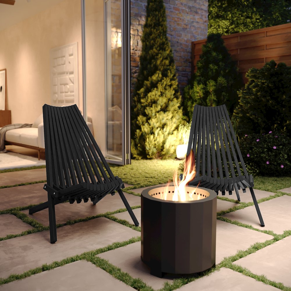 Folding Acacia Wood Chair, Low Profile Lounge for Patio, Porch, Garden, Black. Picture 6