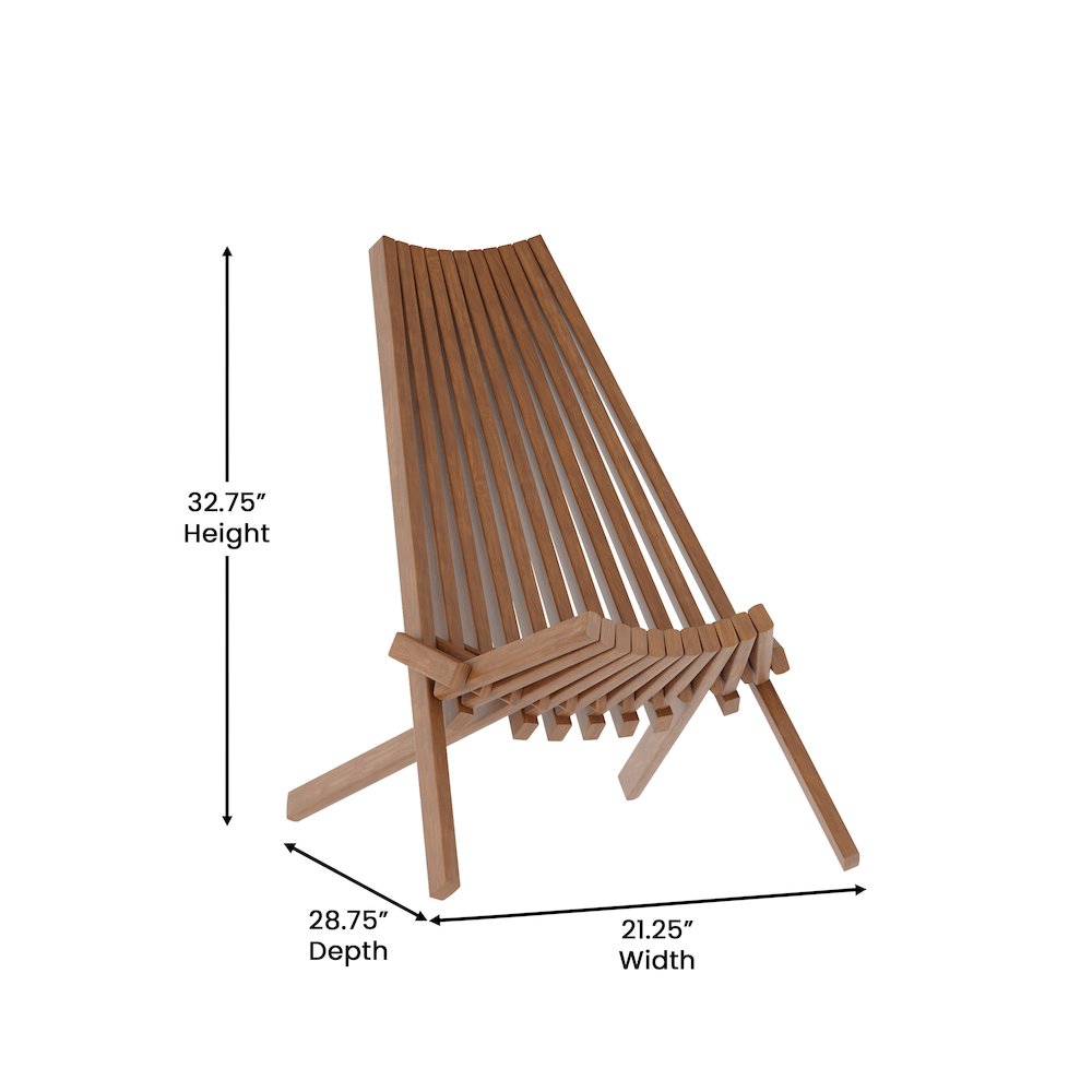 Folding Acacia Wood Chair, Low Profile Lounge for Patio, Porch, Garden, Brown. Picture 5