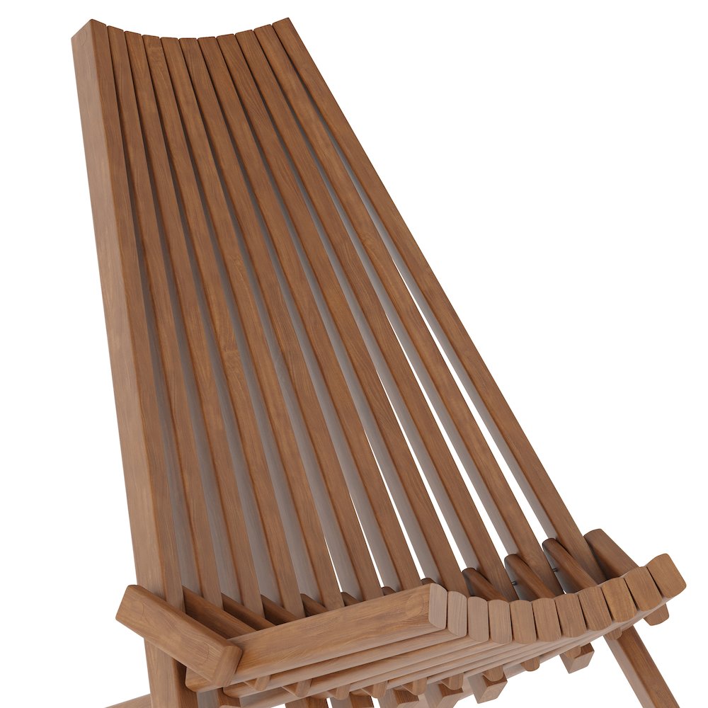 Folding Acacia Wood Chair, Low Profile Lounge for Patio, Porch, Garden, Brown. Picture 8