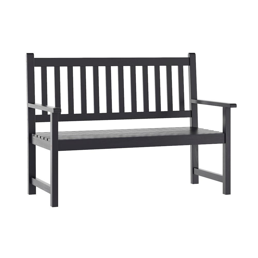 Patio Acacia Wood Bench, 2-Person Slatted Seat Loveseat, Black. Picture 1
