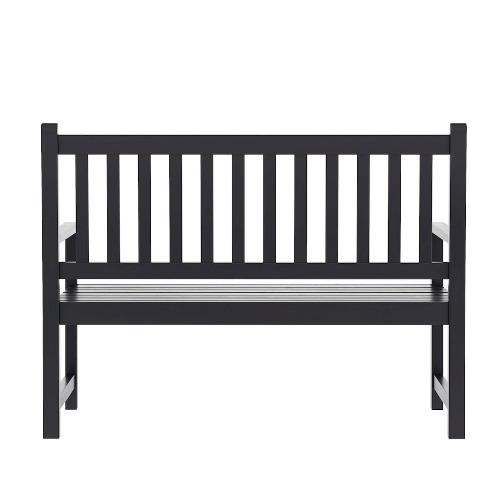 Patio Acacia Wood Bench, 2-Person Slatted Seat Loveseat, Black. Picture 6