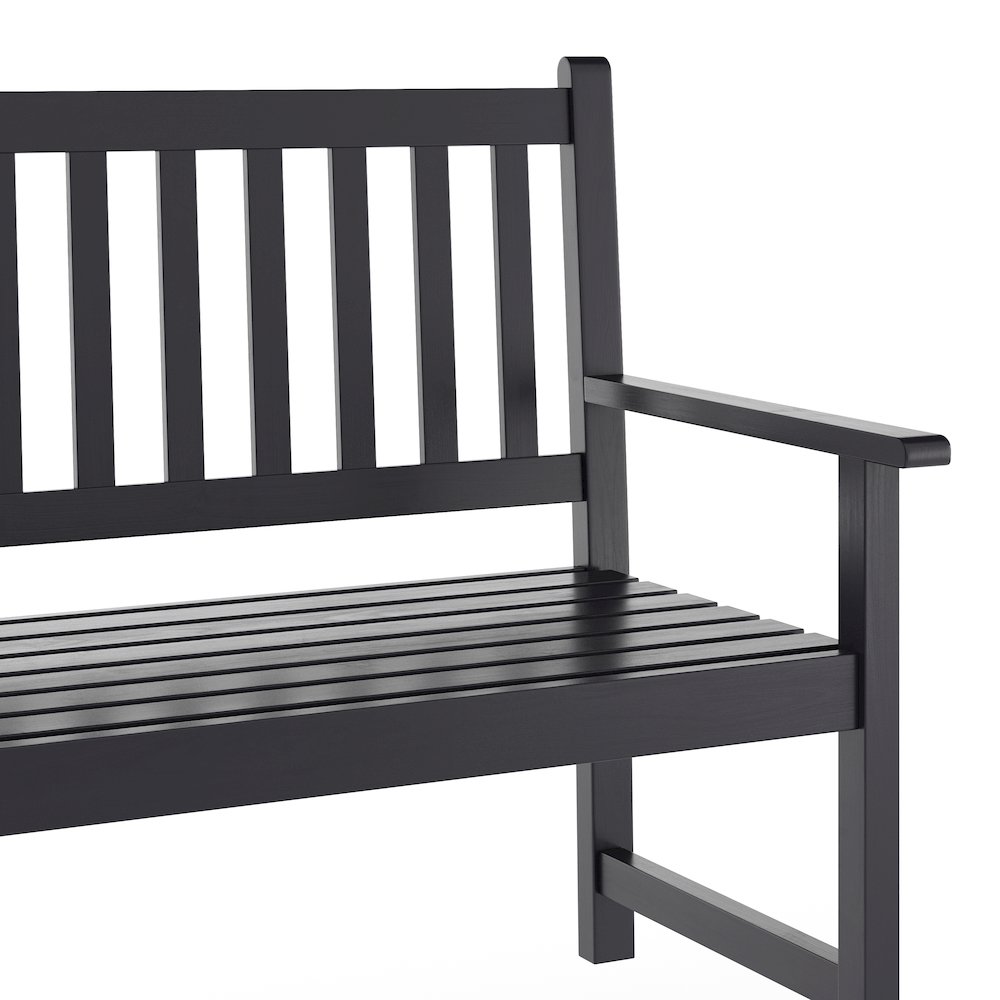 Patio Acacia Wood Bench, 2-Person Slatted Seat Loveseat, Black. Picture 7