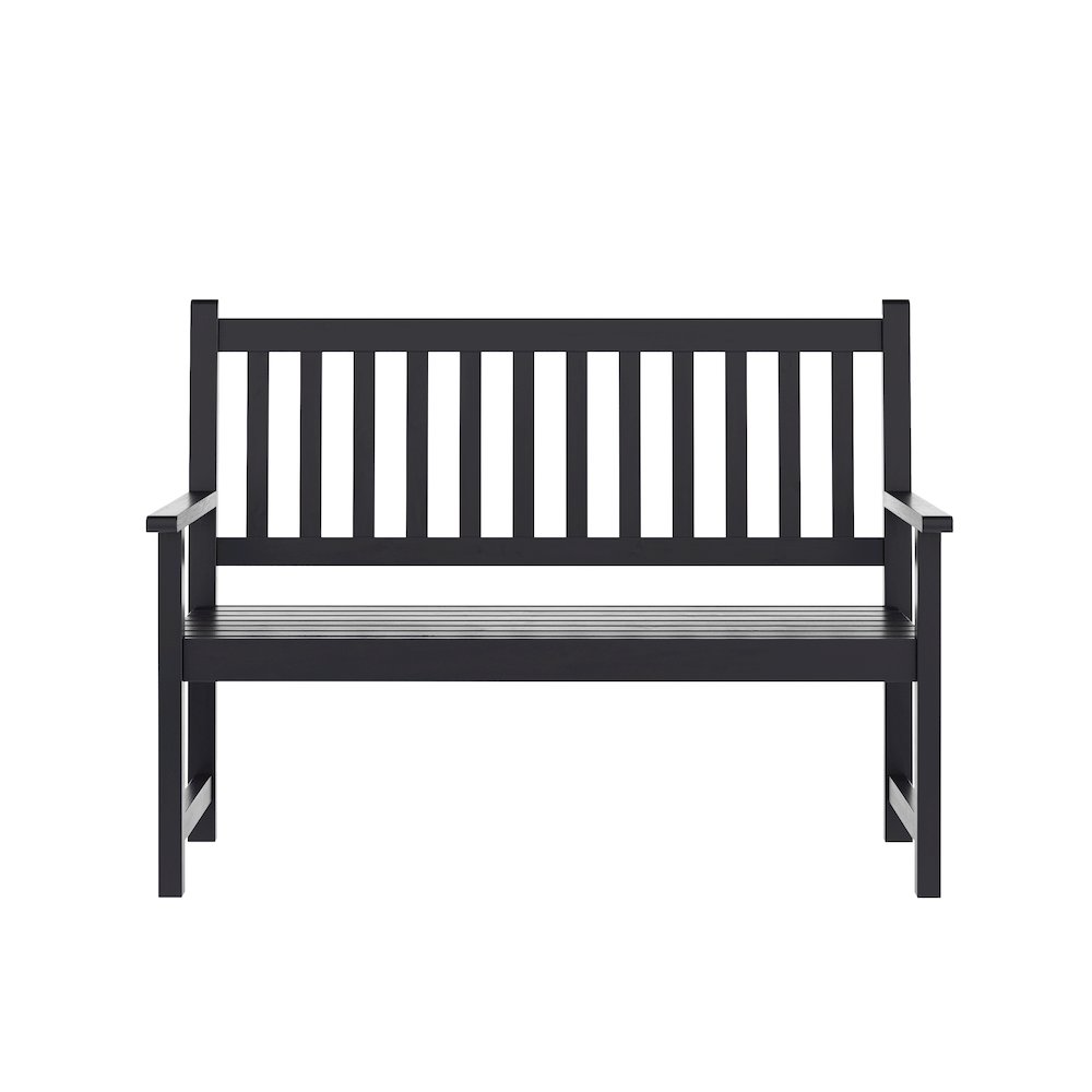 Patio Acacia Wood Bench, 2-Person Slatted Seat Loveseat, Black. Picture 9