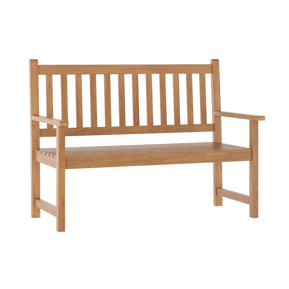 Patio Acacia Wood Bench, 2-Person Slatted Seat Loveseat , Brown. Picture 1
