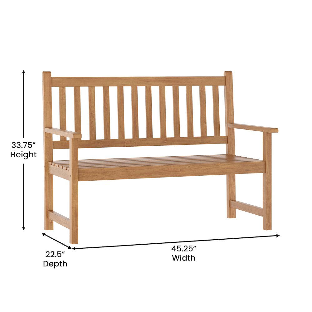 Patio Acacia Wood Bench, 2-Person Slatted Seat Loveseat , Brown. Picture 5