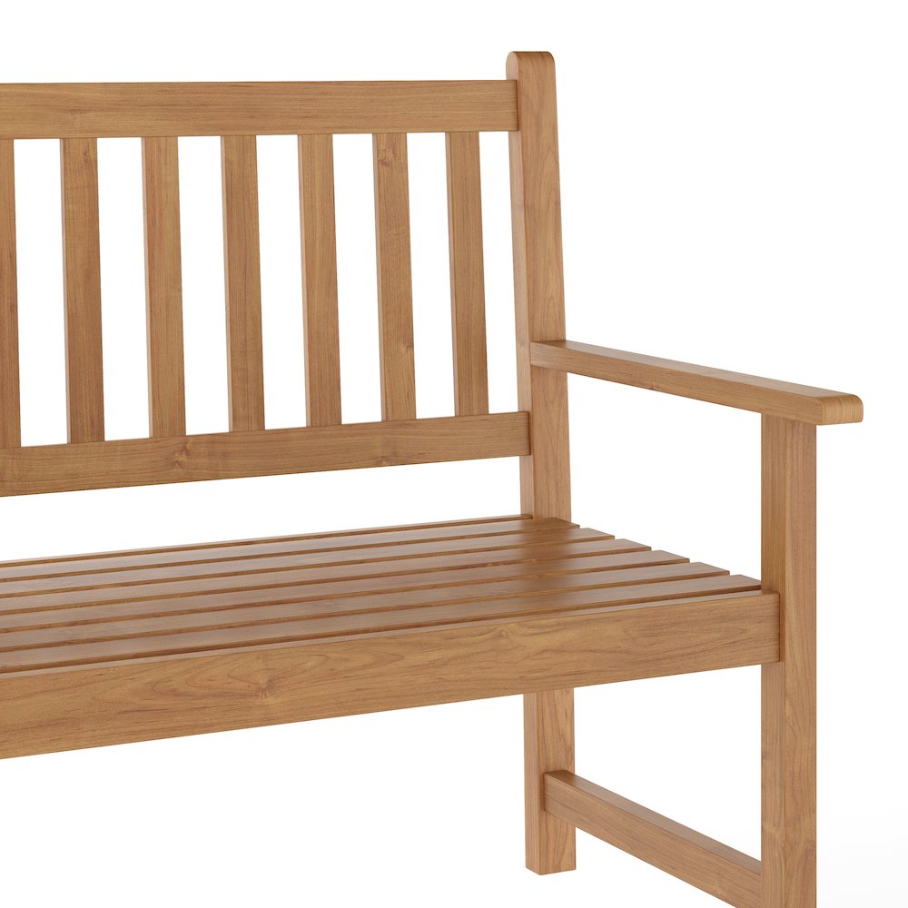 Patio Acacia Wood Bench, 2-Person Slatted Seat Loveseat , Brown. Picture 7