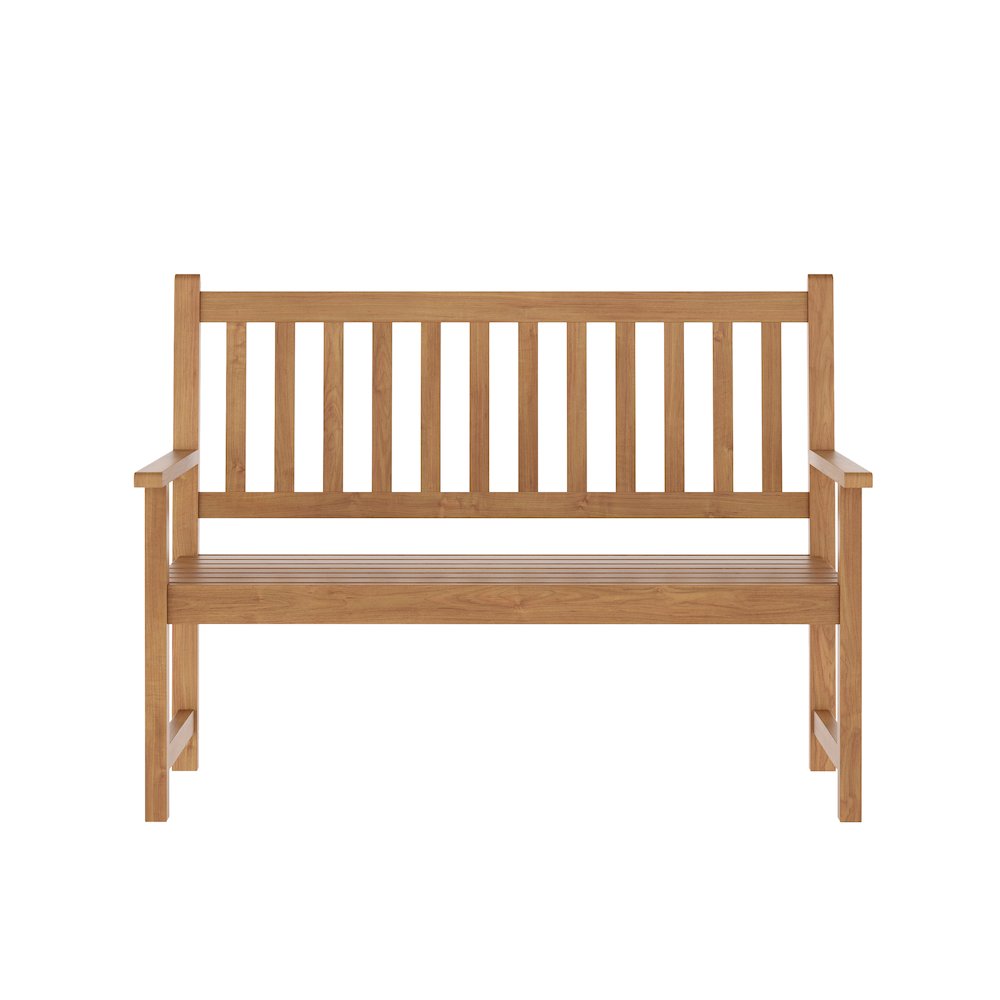 Patio Acacia Wood Bench, 2-Person Slatted Seat Loveseat , Brown. Picture 9