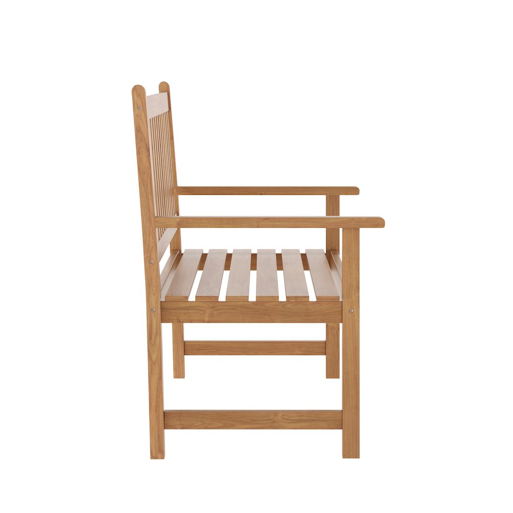 Patio Acacia Wood Bench, 2-Person Slatted Seat Loveseat , Brown. Picture 8