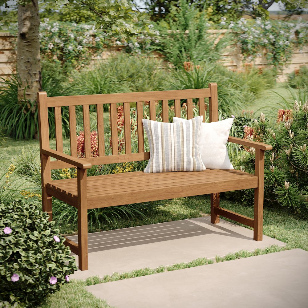 Patio Acacia Wood Bench, 2-Person Slatted Seat Loveseat , Brown. Picture 3