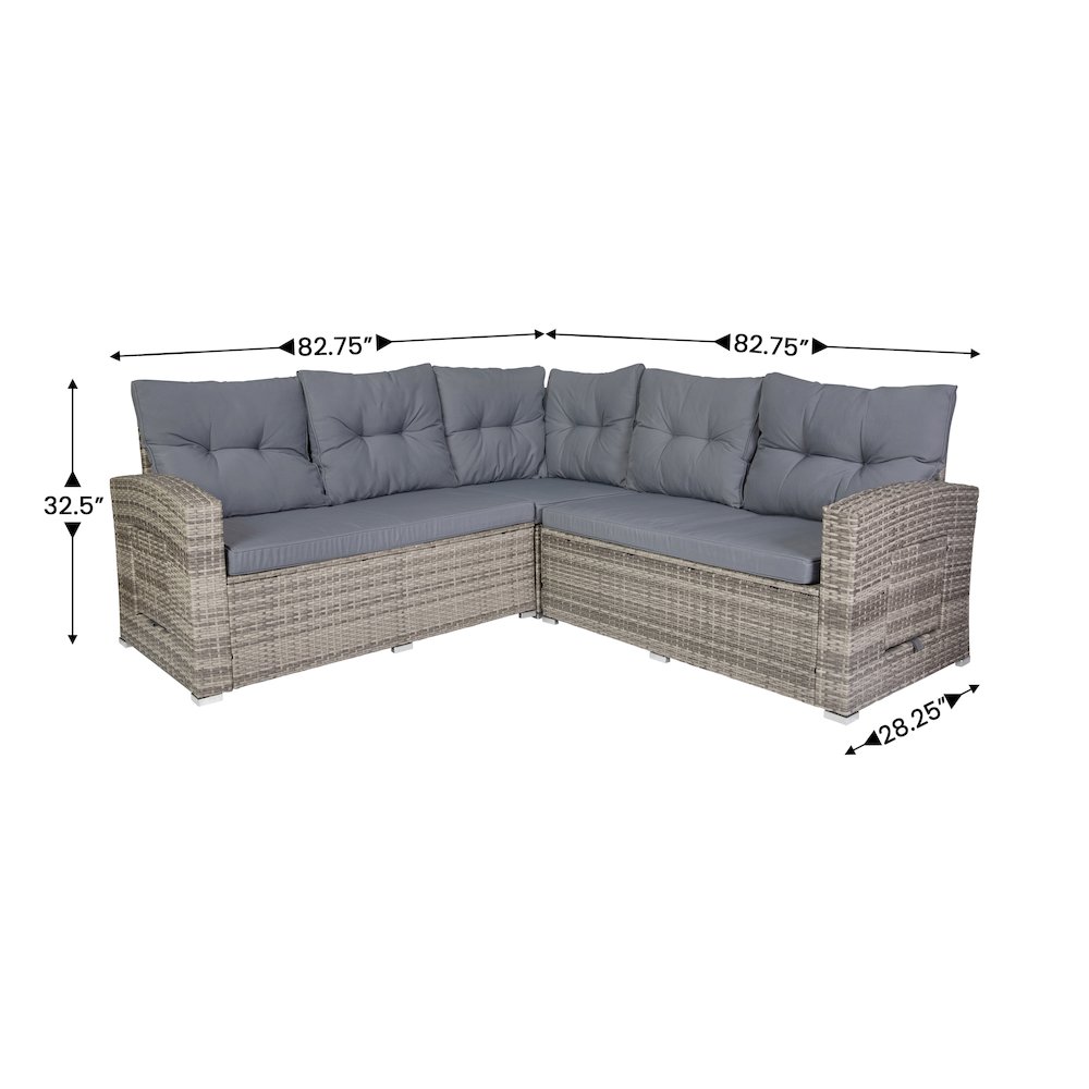 Set With L-Shaped Sofa and Table With Faux Wood Top, Gray Cushions/Gray Frame. Picture 5