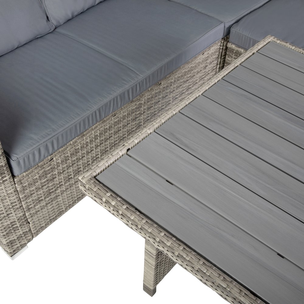 Set With L-Shaped Sofa and Table With Faux Wood Top, Gray Cushions/Gray Frame. Picture 13
