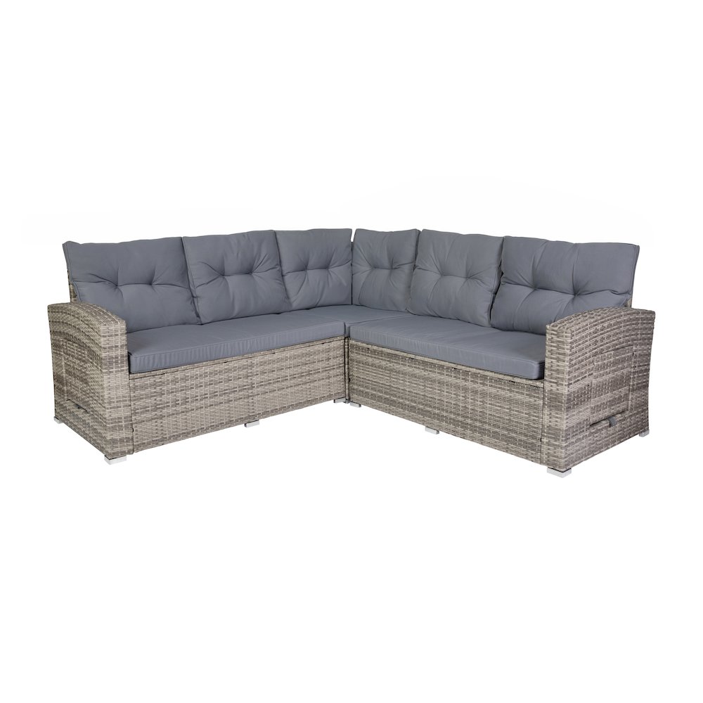Set With L-Shaped Sofa and Table With Faux Wood Top, Gray Cushions/Gray Frame. Picture 14