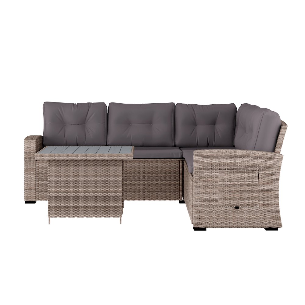 Set With L-Shaped Sofa and Table With Faux Wood Top, Gray Cushions/Gray Frame. Picture 12