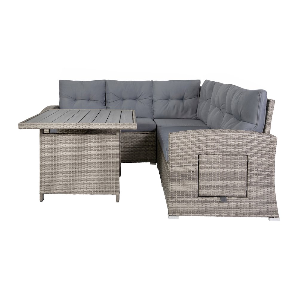 Set With L-Shaped Sofa and Table With Faux Wood Top, Gray Cushions/Gray Frame. Picture 11