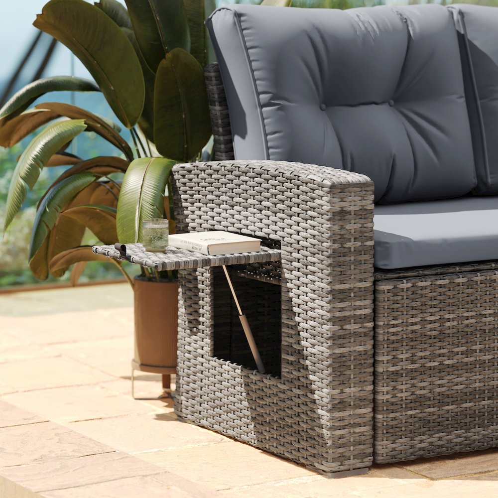 Set With L-Shaped Sofa and Table With Faux Wood Top, Gray Cushions/Gray Frame. Picture 8