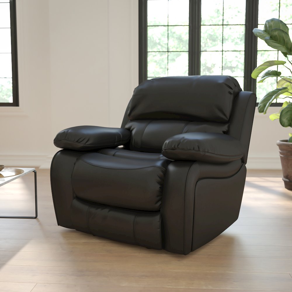 Black LeatherSoft Rocker Recliner + Headrest Cover. Picture 2