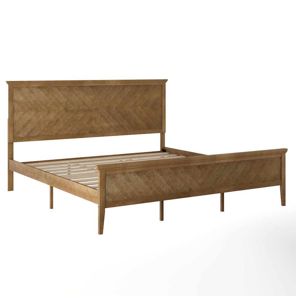 King Size Solid Wood Platform Bed Frame, Light Brown. Picture 1