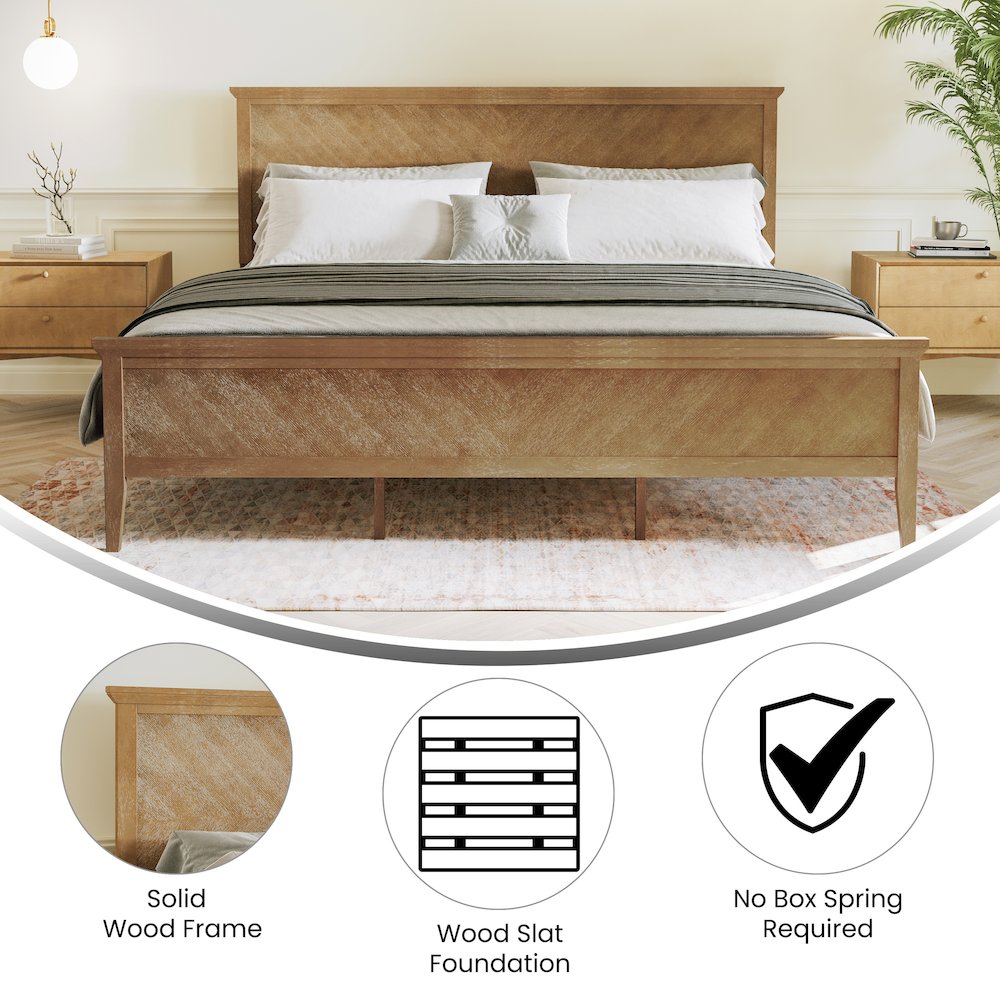 King Size Solid Wood Platform Bed Frame, Light Brown. Picture 4