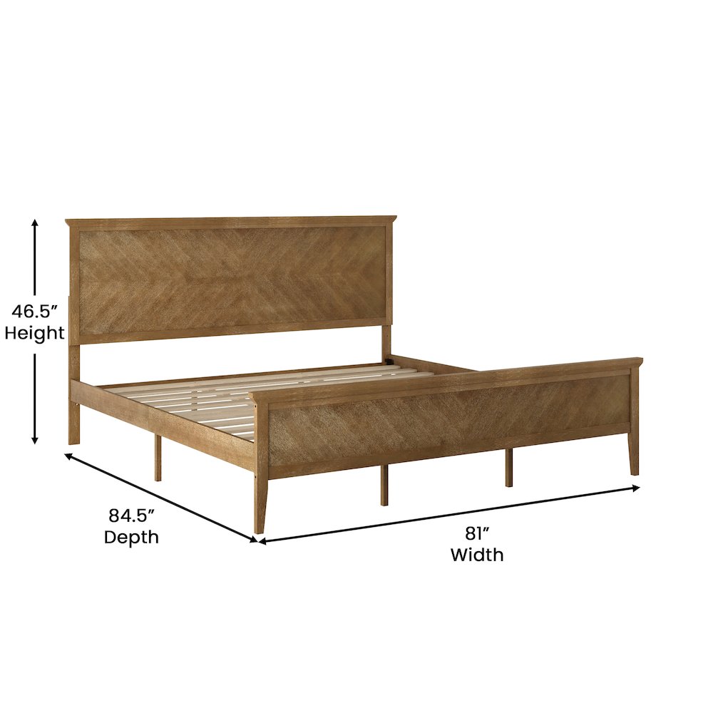 King Size Solid Wood Platform Bed Frame, Light Brown. Picture 5