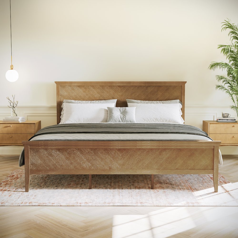 King Size Solid Wood Platform Bed Frame, Light Brown. Picture 3