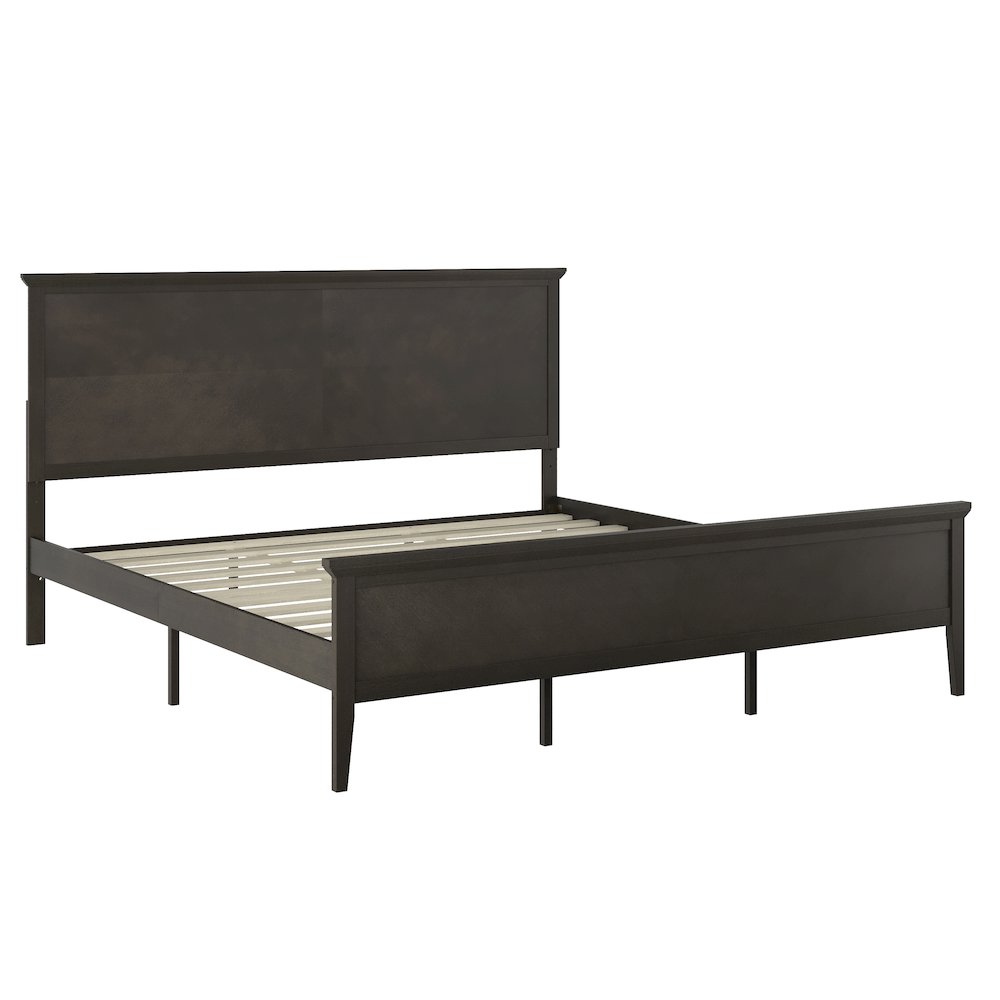 King Size Solid Wood Platform Bed Frame, Dark Gray. Picture 1
