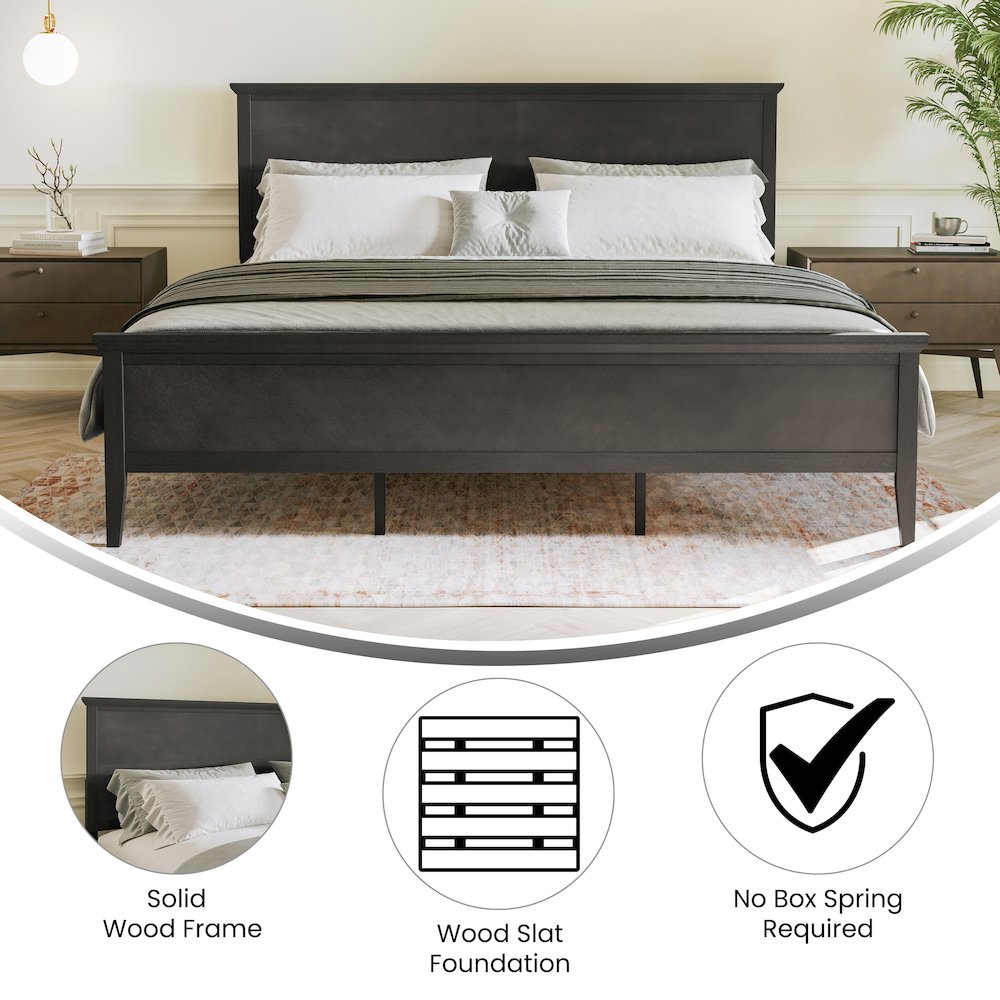 King Size Solid Wood Platform Bed Frame, Dark Gray. Picture 4
