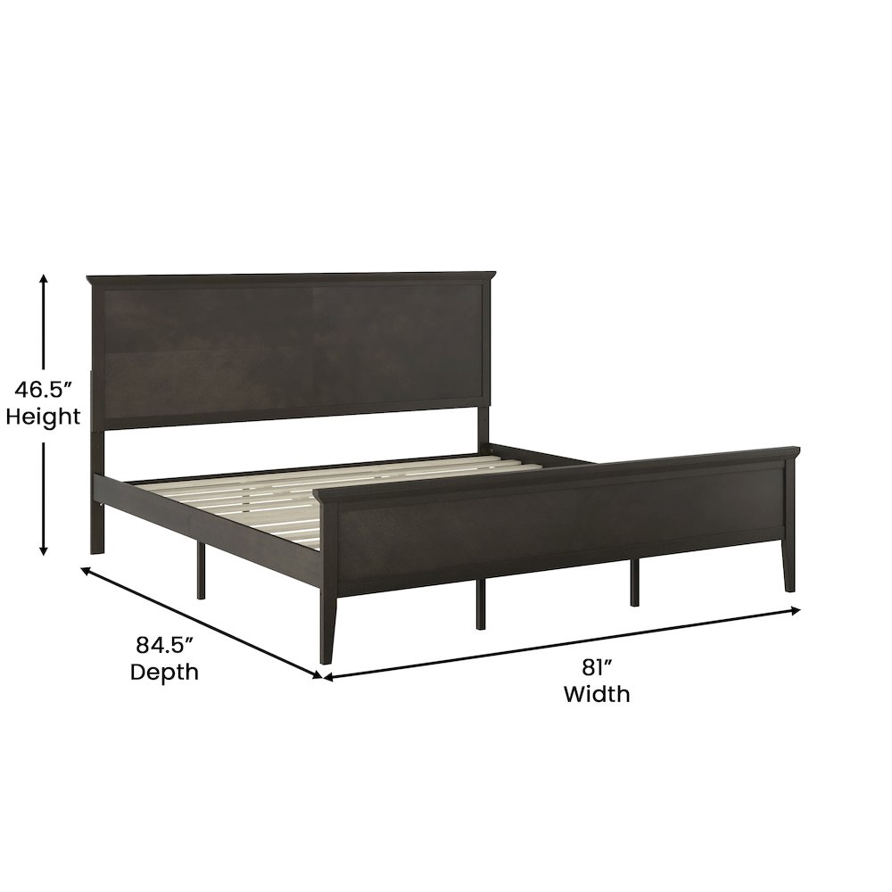 King Size Solid Wood Platform Bed Frame, Dark Gray. Picture 5