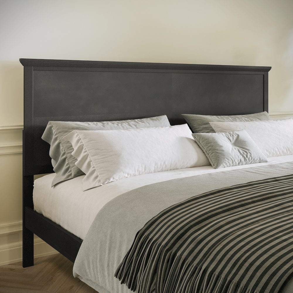 King Size Solid Wood Platform Bed Frame, Dark Gray. Picture 6