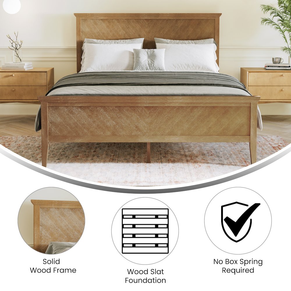 Queen Size Solid Wood Platform Bed Frame, Light Brown. Picture 4