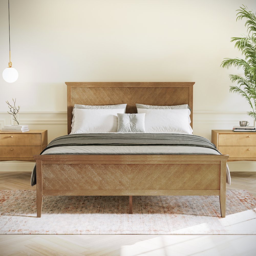 Queen Size Solid Wood Platform Bed Frame, Light Brown. Picture 3