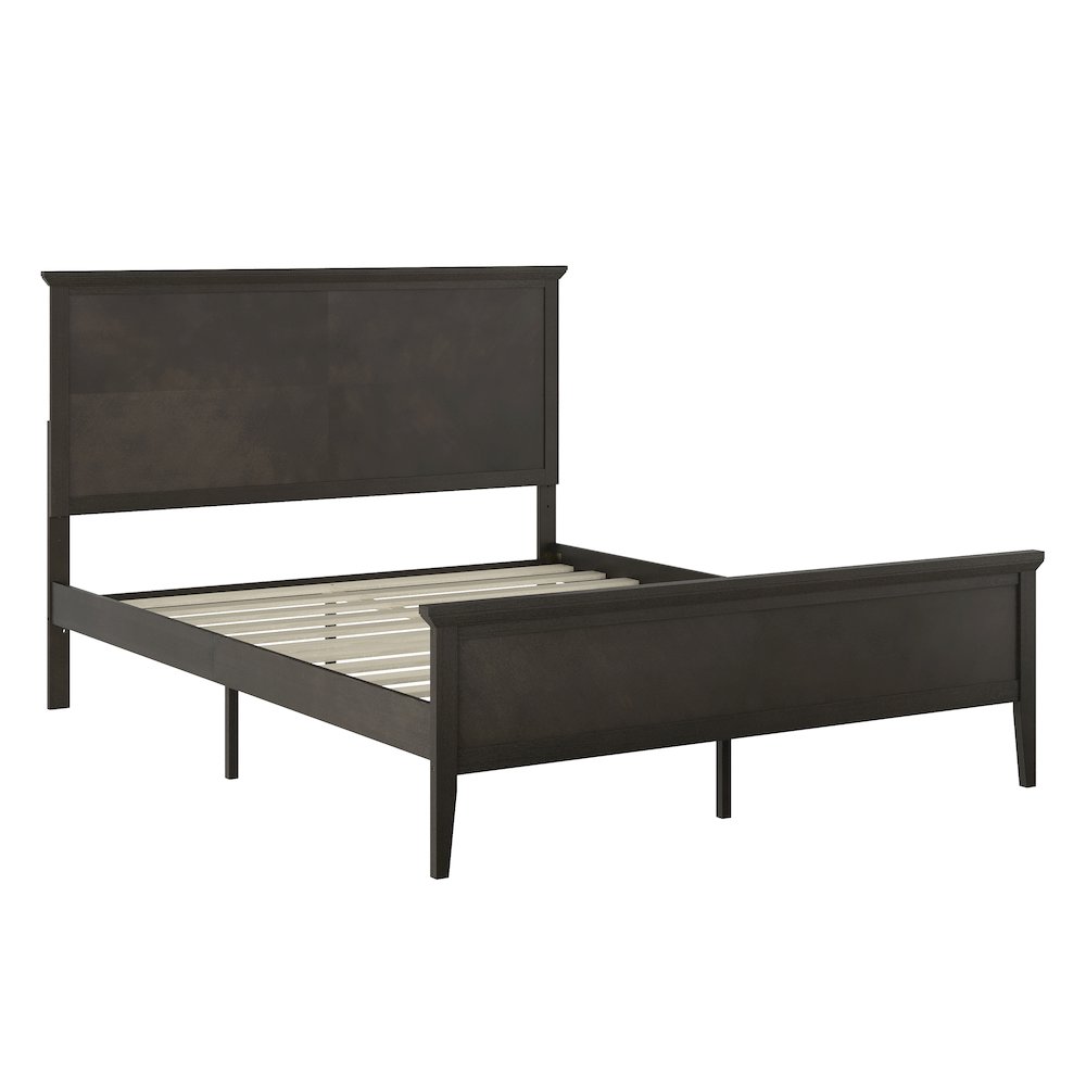 Queen Size Solid Wood Platform Bed Frame, Dark Gray. Picture 1