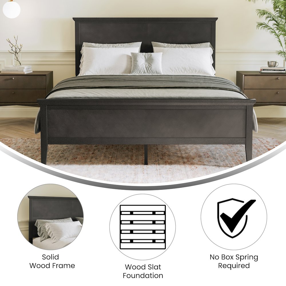 Queen Size Solid Wood Platform Bed Frame, Dark Gray. Picture 4