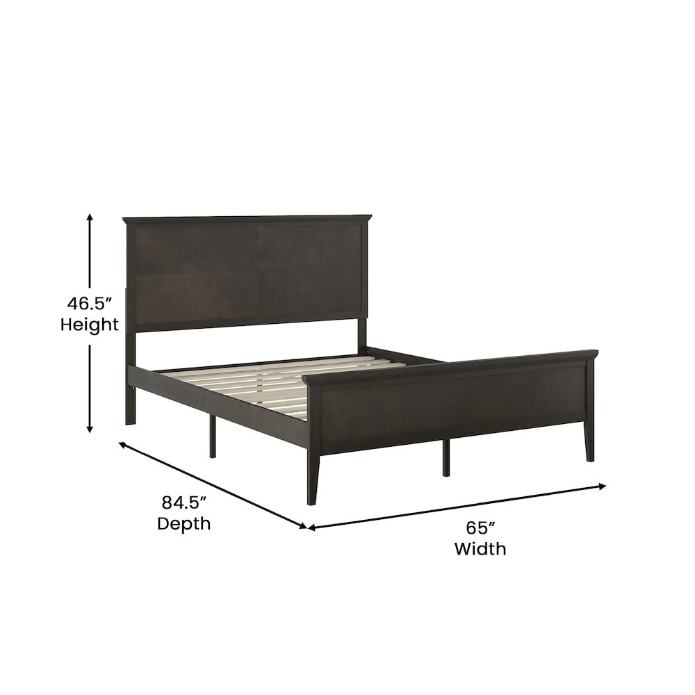 Queen Size Solid Wood Platform Bed Frame, Dark Gray. Picture 5