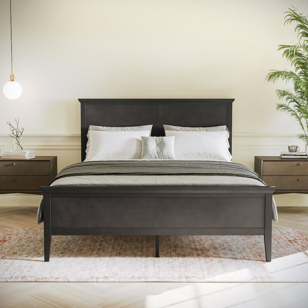 Queen Size Solid Wood Platform Bed Frame, Dark Gray. Picture 3