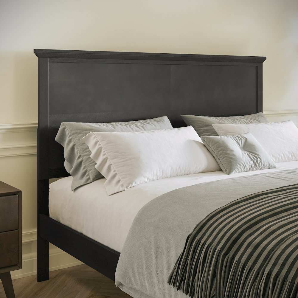 Queen Size Solid Wood Platform Bed Frame, Dark Gray. Picture 6