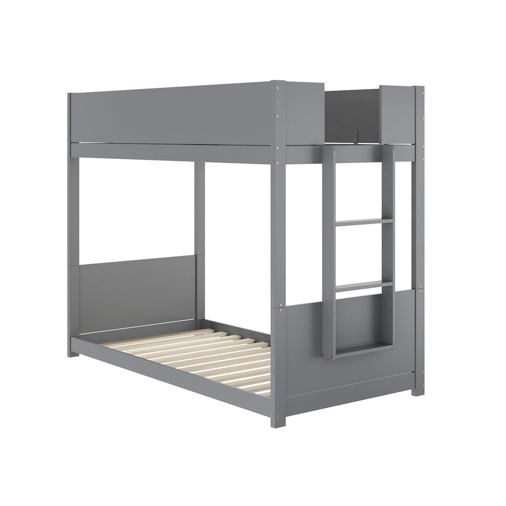 Bunk Bed Twin Over Twin, Convertible Solid Wood Bunk Bed Frame, Gray. Picture 1