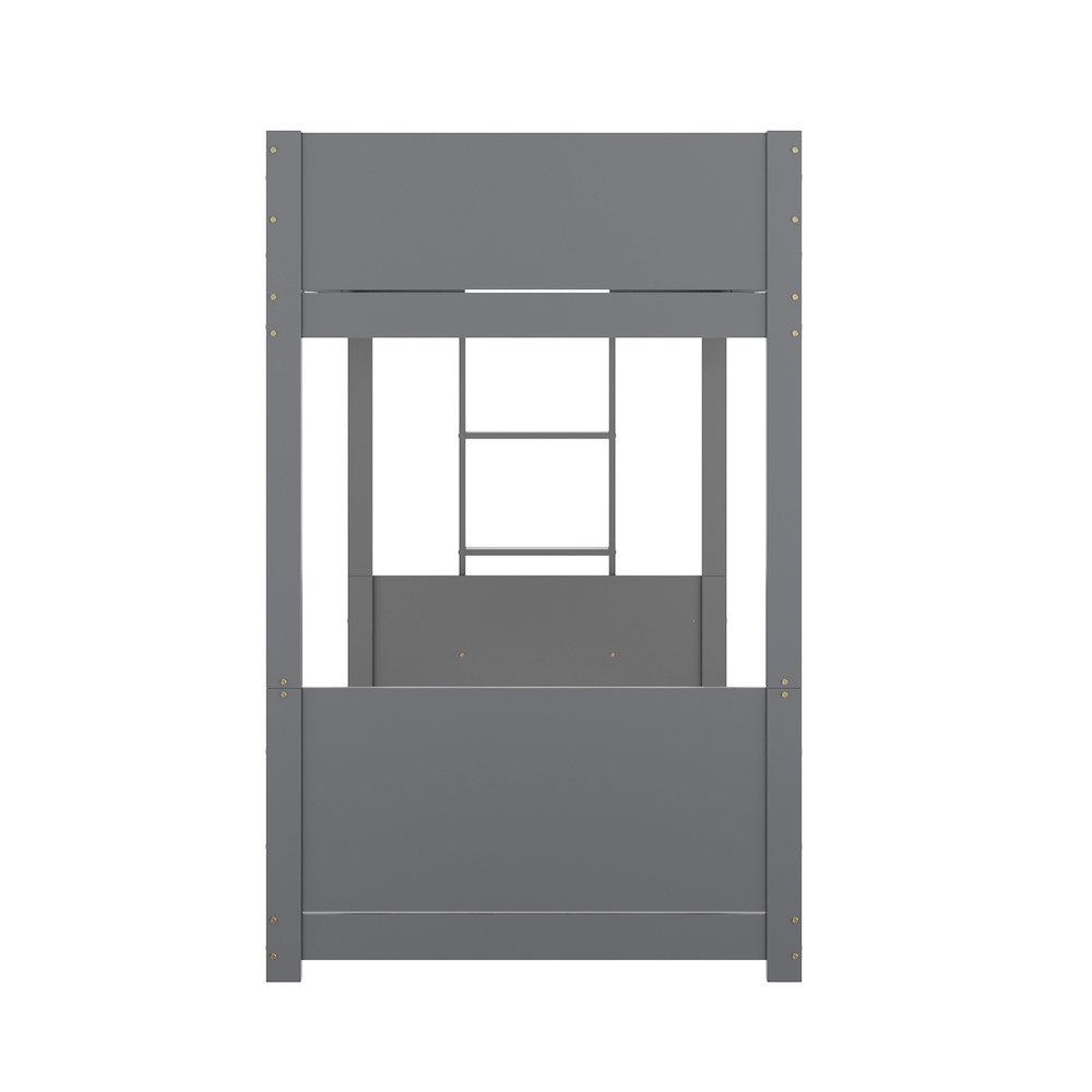 Bunk Bed Twin Over Twin, Convertible Solid Wood Bunk Bed Frame, Gray. Picture 8