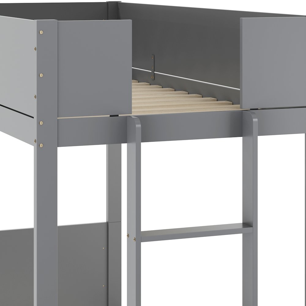 Bunk Bed Twin Over Twin, Convertible Solid Wood Bunk Bed Frame, Gray. Picture 9