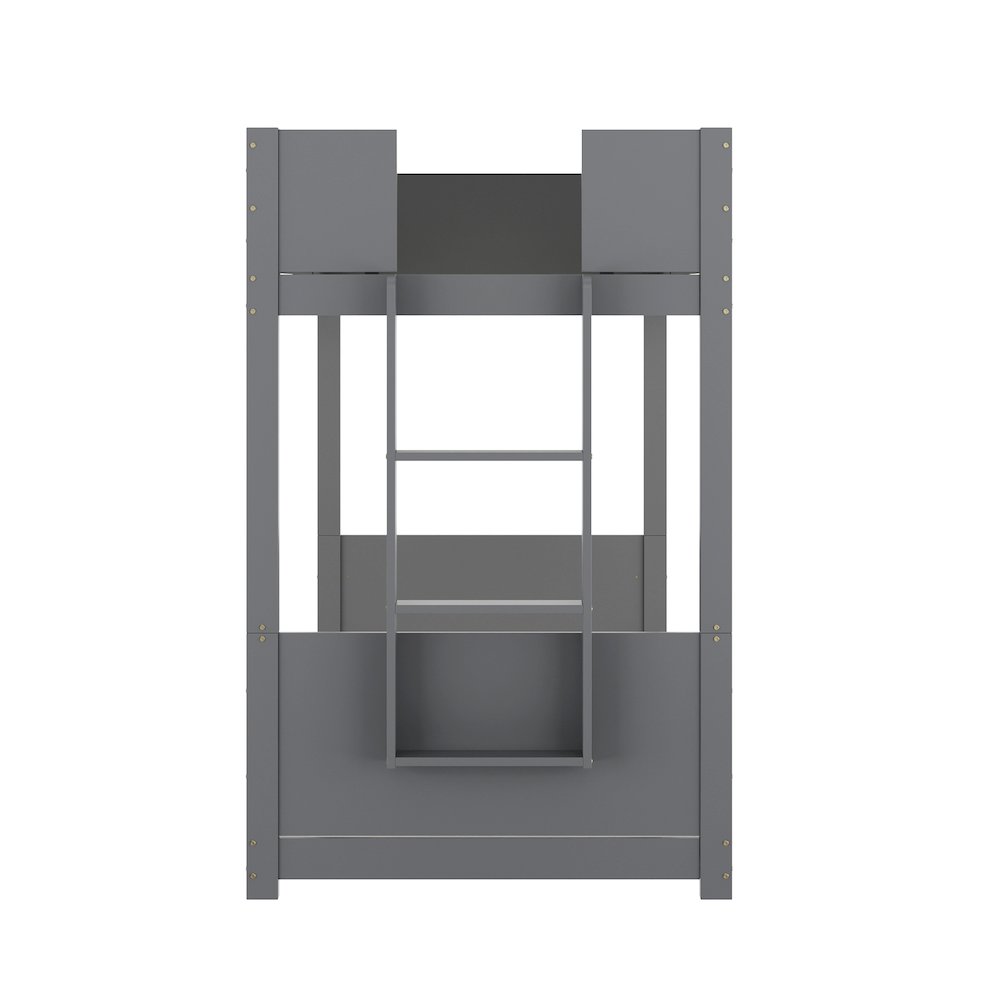 Bunk Bed Twin Over Twin, Convertible Solid Wood Bunk Bed Frame, Gray. Picture 11