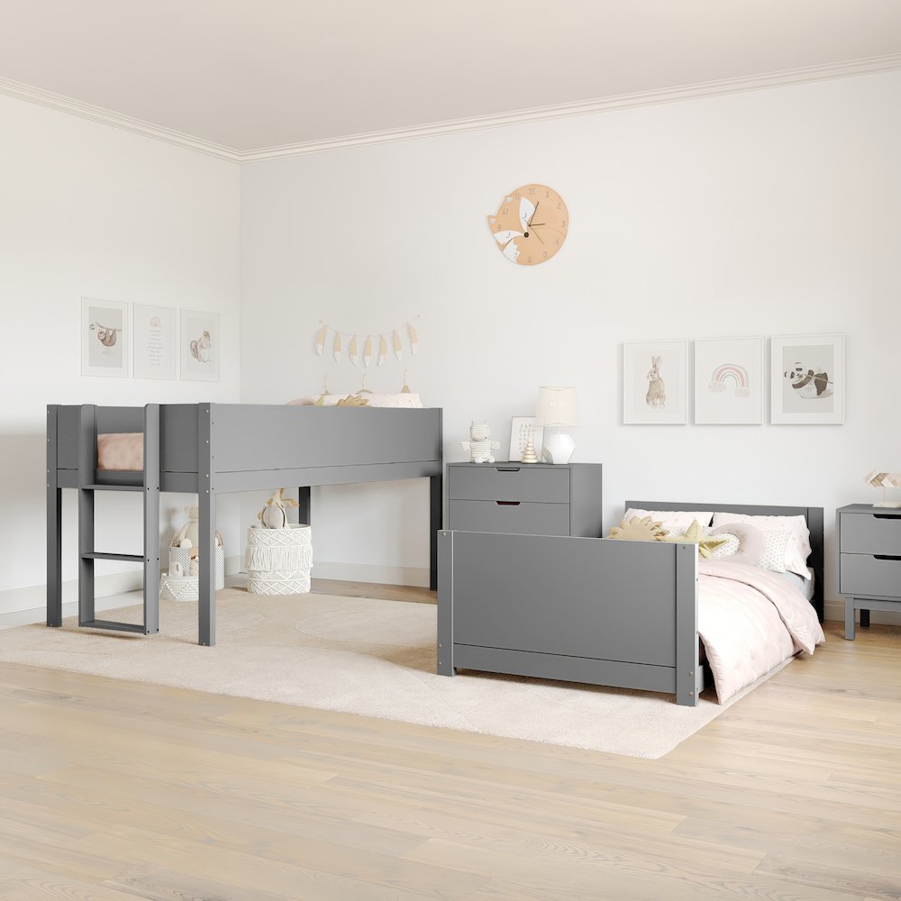 Bunk Bed Twin Over Twin, Convertible Solid Wood Bunk Bed Frame, Gray. Picture 6