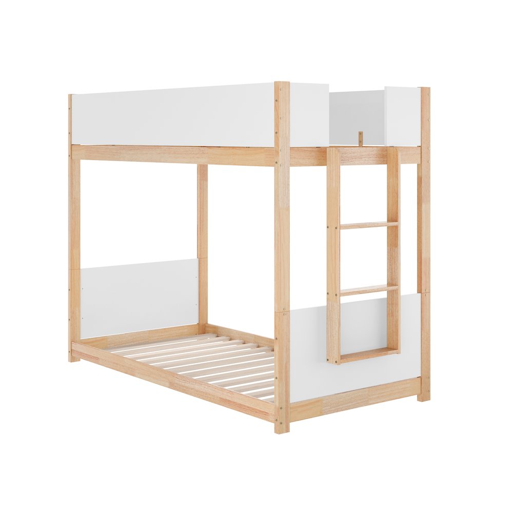 Bunk Bed Twin Over Twin, Convertible Solid Wood Bunk Bed Frame, White/Natural. Picture 1