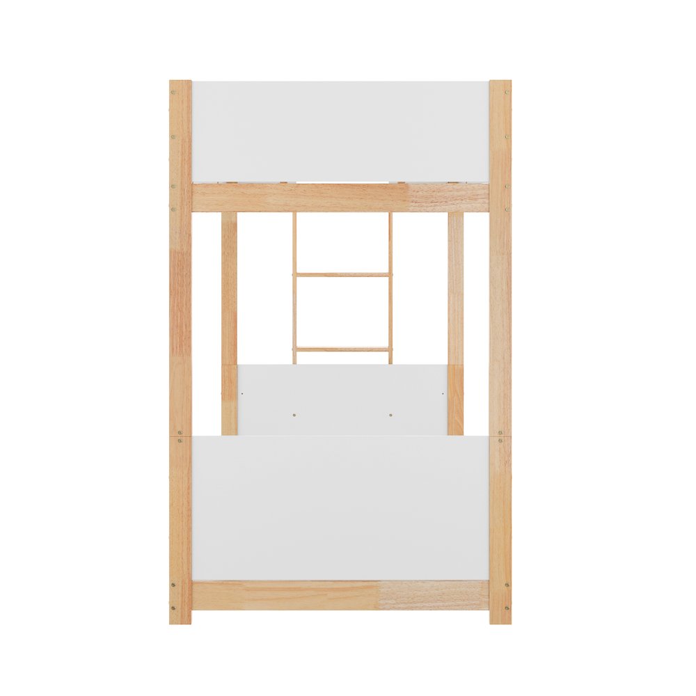 Bunk Bed Twin Over Twin, Convertible Solid Wood Bunk Bed Frame, White/Natural. Picture 8